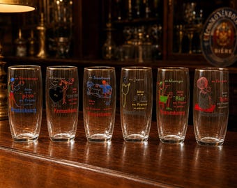 Kronenbourg Nations Series Beer Glasses Set of 6 Gold Rim Breweriana