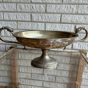 Vintage Silver-Plated Centerpiece Bowl with Snake Handles | Large Decorative Footed Compote | Neoclassical Revival, c. 1920s–1940s