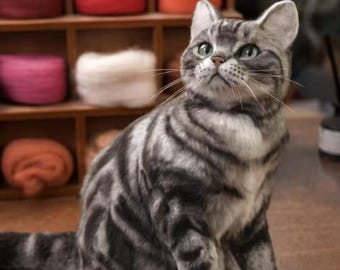 Custom Needle-Felted Cat Memorial Sculptures|Felted Wool Cat | Handmade Personalized Wool Felting Dog Felted Toy|Gifts for Pet Lovers