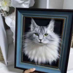 Custom Felted Cat Portrait Frame， Needle Felted Cat Sculpture , Realsitic Wool Felting Pets Replica,Mother's Day Gift