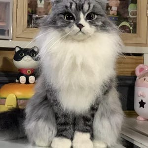 Custom Cat Sculpture，custom pet felt , Needle felt animal , realistic Stuffed Pet Replica Cat Plush, standing kitten, pet lovers gifts