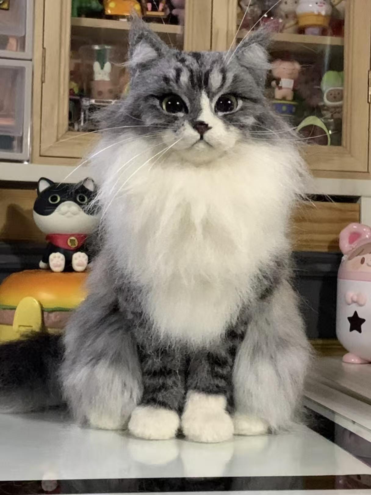 Custom Cat Sculpture，custom pet felt , Needle felt animal , realistic Stuffed Pet Replica Cat Plush, standing kitten, pet lovers gifts