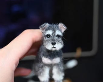 Custom Needle Felted Dog,Custom Dog Sculpture,Custom Felt Pets,Dog Memorial Gifts,Pet Replica Puppy,Black Schnauzer,Christmas present