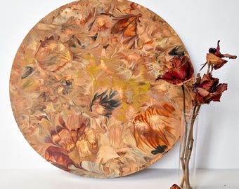 Abstract Ochre Petals -  Acrylic Paint Pouring Art - Medium Round Acrylic Paining - Interior Painting - House Décor