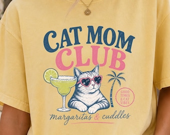 Cat Mom Club PNG Margarita Beach Design Coastal Summer Sublimation Graphic Tropical Vacation Cat Lover Digital Download