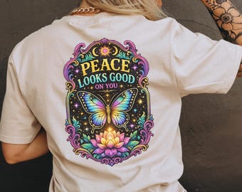 Butterfly Peace PNG  Design Boho Mystical Motivational Quote Shirt Instant Download Witchy Cottagecore Inspirational Women Empowerment