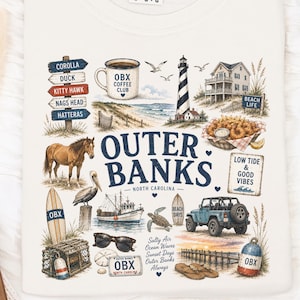 Outer Banks PNG Sublimation Design Watercolor OBX Clipart Beach Life Digital Download Outer Banks North Carolina Gifts Shirt Design