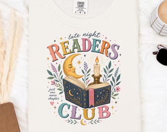 Bookish Late Night Readers Club PNG Book Lover Graphic Just One More Chapter Mystical Design Reading PNG Fantasy Reader Clip Art