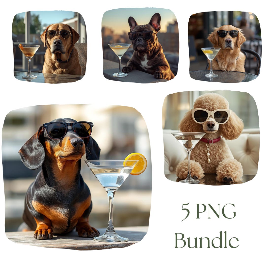 Funny Dog Martini PNG Bundle Realistic Sunglasses Pets Drinking ...