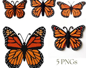 Monarch Butterfly Latch Hook Crochet Puffy Yarn Insect PNG Bundle Nature Instant Digital Download Retro Craft Sublimation POD