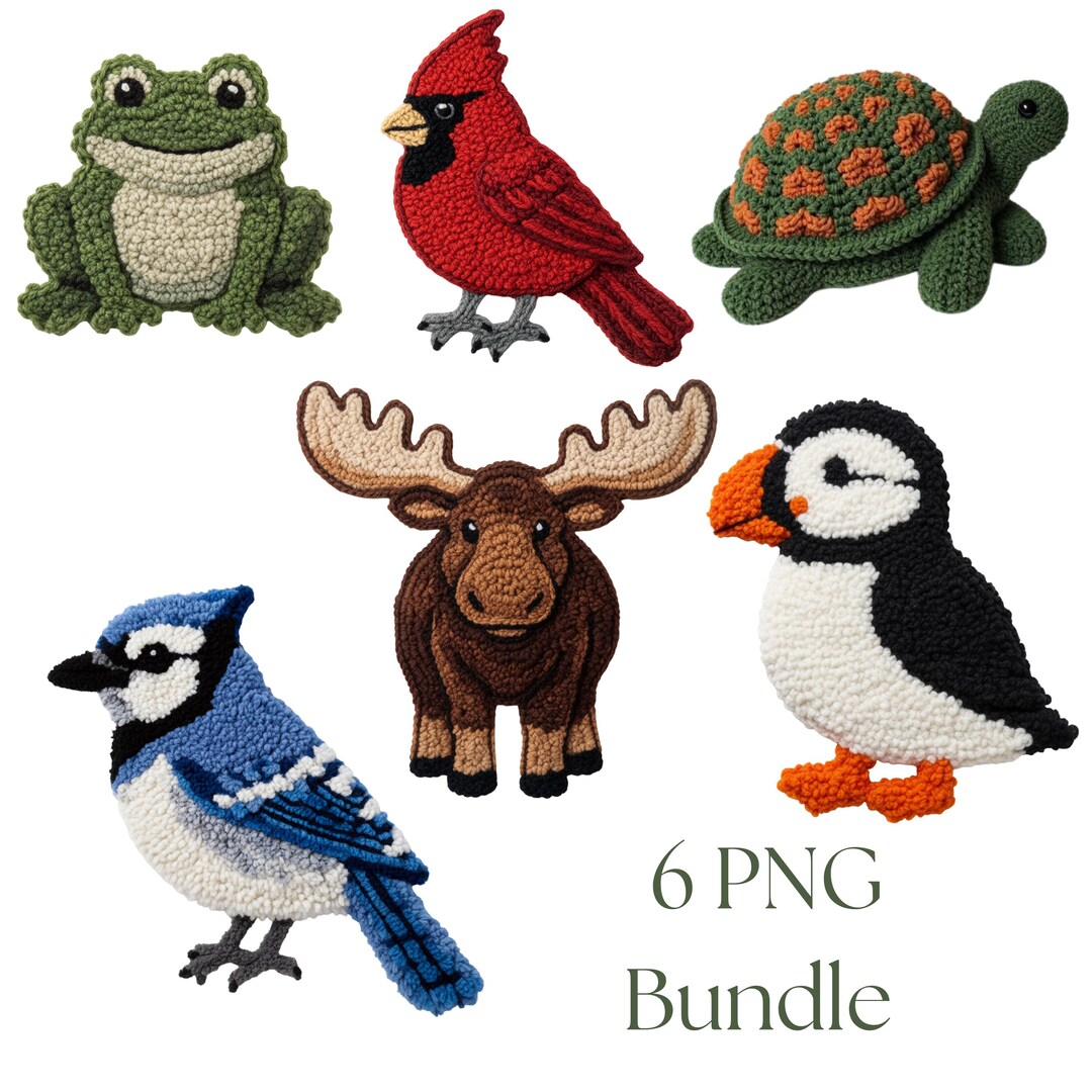 Crochet Latch Hook Animal PNG Bundle Blue Jay Cardinal Puffin Turtle ...
