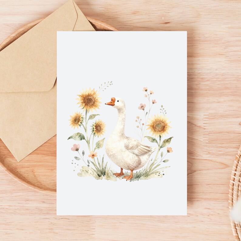 Watercolor Goose PNG Clipart Bundle Boho Floral Farm Art Cottagecore ...