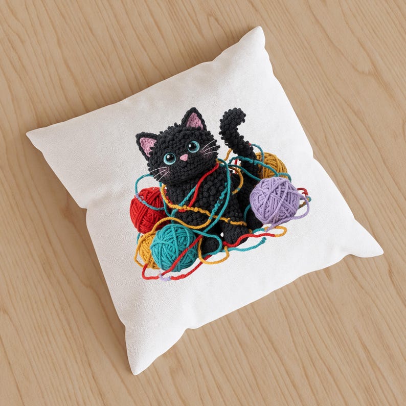 Crochet Cat PNG Bundle Coffee Lover Kitten Bookish Reader Kitty Coquette Bow Floral Cottagecore Yarn Craft Clipart Sublimation Design