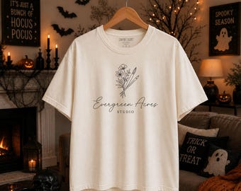 Comfort Colors 3023 Boxy Tee Mockup Ivory Halloween Styled Hanging Digital Download Fall Seasonal Product Photo