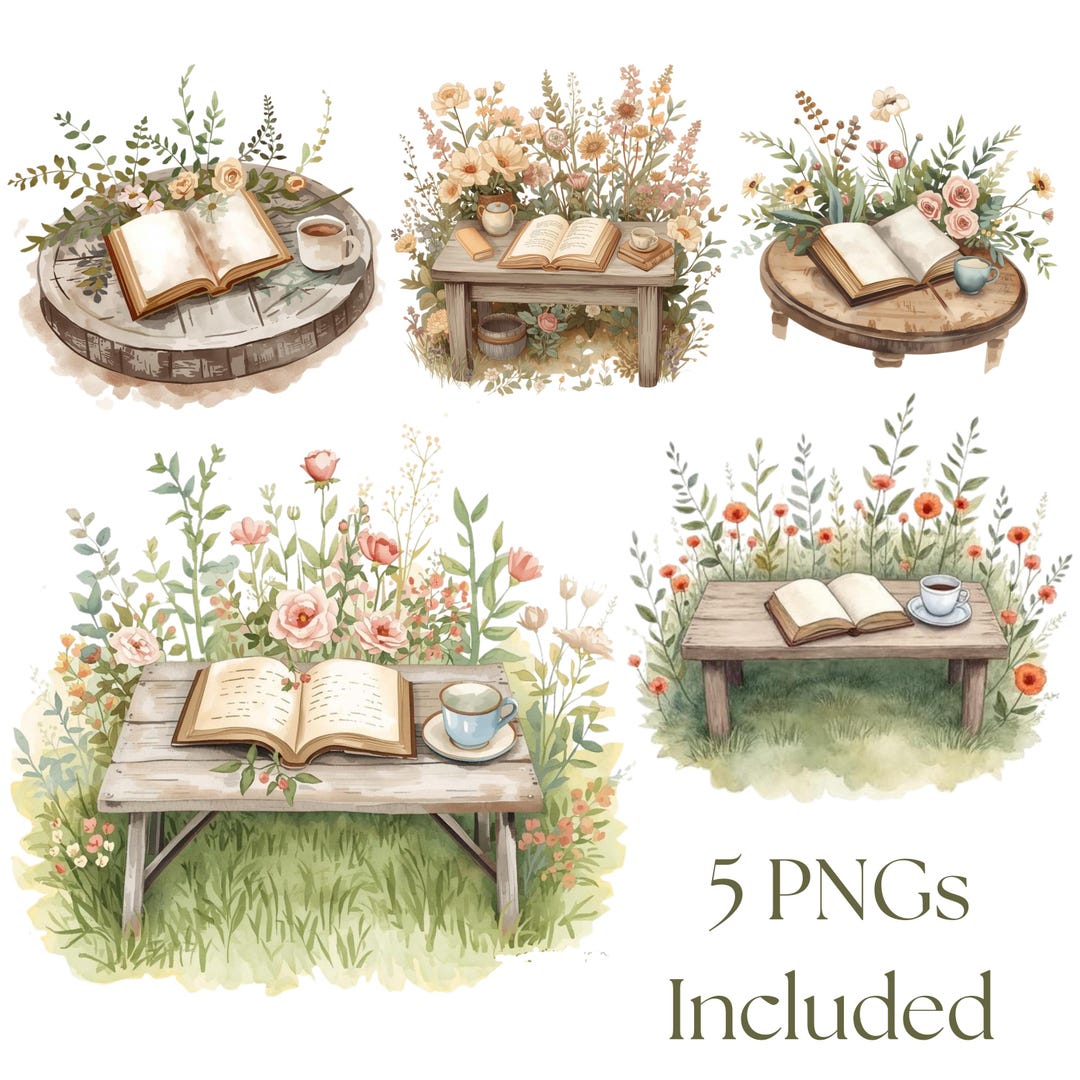 Bookish Garden PNG Bundle Cozy Reading Tea Coffee Illustration ...