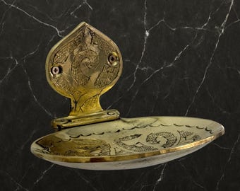 Unlacquered Brass Soap Dish, Wall-Mounted Engraved Brass Soap Tray
