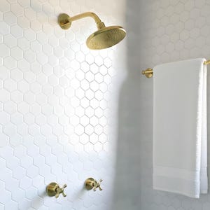 Unlacquered Brass Shower System, Flat Rain Shower Head, Cross Handles