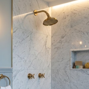 Unlacquered Brass Shower System with Round Rain Adjustable Shower Head