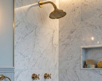 Unlacquered Brass Shower System with Round Rain Adjustable Shower Head