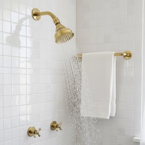 Unlacquered Brass Shower System with Adjustable Round Rain Shower Head