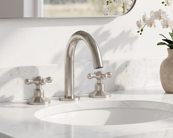 Polished Nickel Gooseneck Widespread Bathroom Faucet with Cross Handles