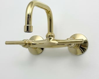 Unlacquered Brass Wall-Mount Bathroom Faucet with Lever handles