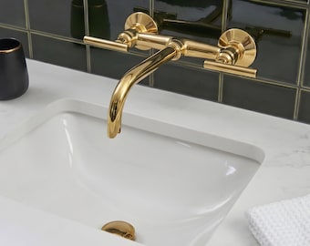 Unlacquered Brass Wall-Mount Bathroom Faucet with Lever handles