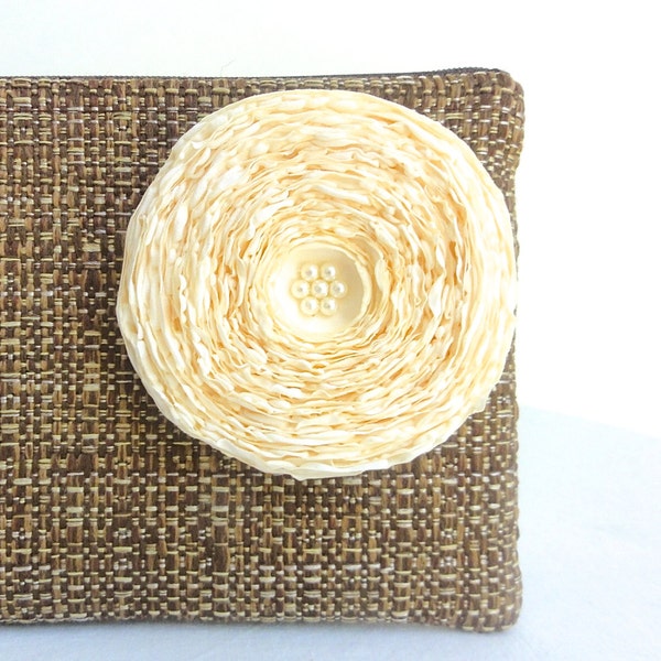Rustic Woodland Clutch with Cream Fabric Flower