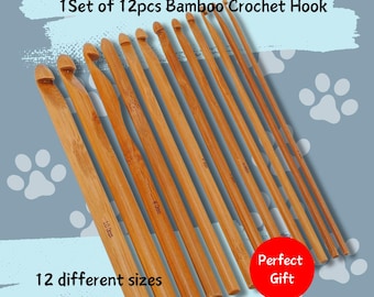 12pcs Bamboo Handle Crochet Hooks, 6-inch Knitting Needles Set (3-10mm), Ergonomic Yarn Weaving Tools for Crafting, Perfect for Beginners