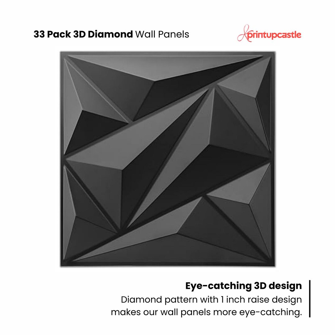 33 Pack 3D Wall Panels, Diamond Textured PVC for Interior Decor (black ...
