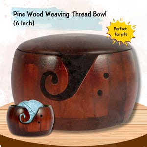 Pine Wood Yarn Bowl with Lid: 6in Knitting & Crochet Holder