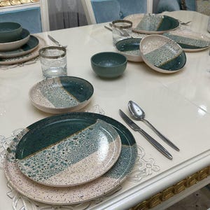 24 Piece Plate Sets Rustic Stoneware Dinnerware Set 6- Person Elegant and Durable Dinner, Dessert, Soup and Serving Plates