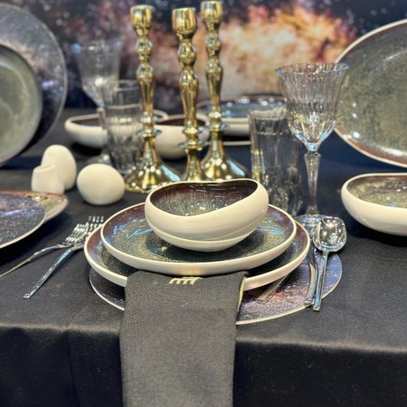 55 Piece Black and White Rustic Stoneware Dinnerware Set for 12