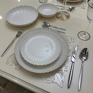24 Piece Porcelain Dinnerware Set for 6 - White with Gold Details, Includes Dinner Plates, Pasta Plates Deep Plates Bowls -Elegant Tableware