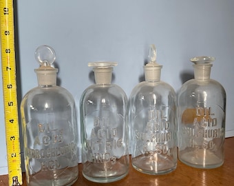 Juego vintage de botellas para almacenar productos químicos (etiquetadas, juego de 4)
