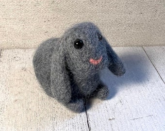 Gray Lop-Eared Needle Felted Bunny - Miniature Rabbit Fiber Art Doll - Mini Handmade Felt - Felted Wool Animal - Wooly Rabbit Bunnies