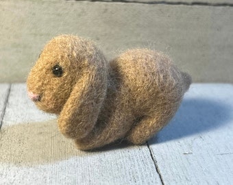 Tan Lop-Eared Needle Bunny - Felted Miniature Rabbit Fiber Art Doll - Mini Handmade Felt - Felted Wool Animal - Wooly Bunnies