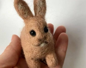 Tan Needle Felted Wool Rabbit - Beige Bunny / Light Brown Easter Basket Rabbit Unique Gift - Handmade Cute Collectible Felt Animal Sculpture