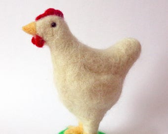 Needle Felted White Hen - Wool Chicken - OOAK Soft Sculpture - Art Doll Farm Animal