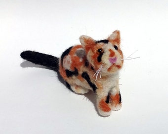 Calico Cat Needle Felted Wool Animal Kitty Sculpture - Kitten Gift - Fiber OOAK One of A Kind Miniature - Unique