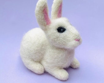 Blanc de Hotot White Needle Felted Bunny Rabbit Mini Bunny Sculpture Miniature Small Cute Rabbit - Felt Wool Fiber Art Animal