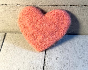 Light Pink Needle Felted Heart Brooch - Hand-Stitched Wool Heart Pin - Felt Accessory - Pure Wool Pink Valentine's Day Heart