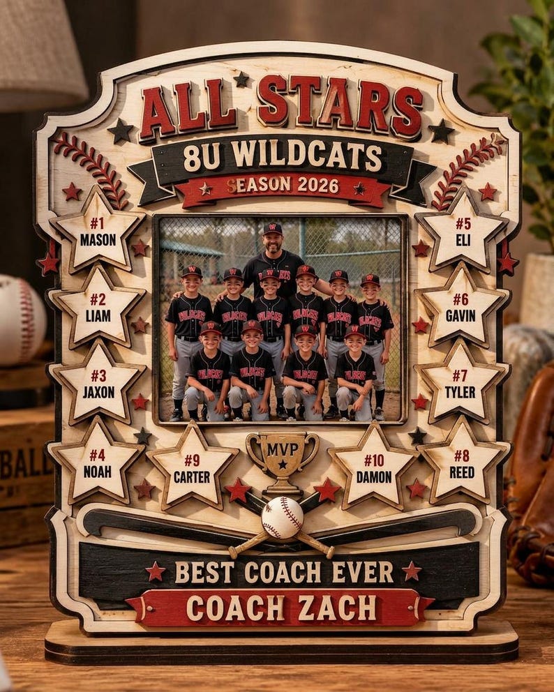 Personalized Wooden Baseball Team Frame – Custom Coach, Player Names ...