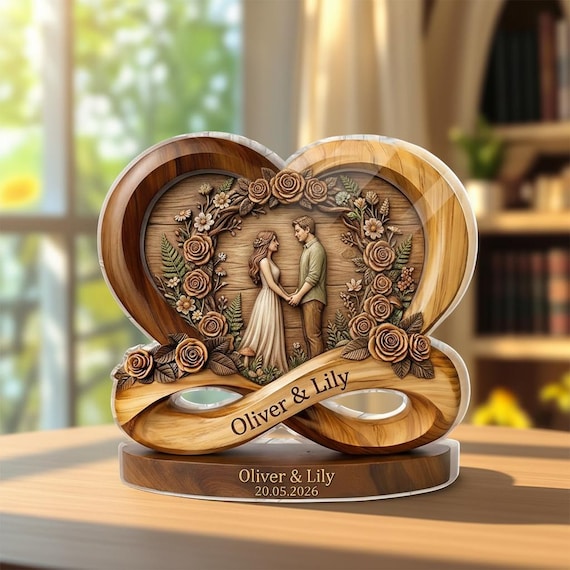Personalized Wooden/acrylic Heart Infinity Couple Gift, Custom
