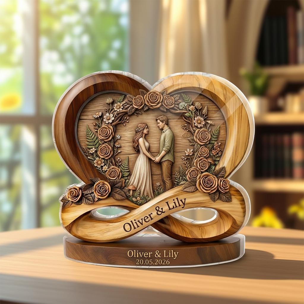 エインズリーペンブロークバードフローラルゴールドリムケーキプレート Personalized Wooden/acrylic Heart Infinity Couple Gift, Custom