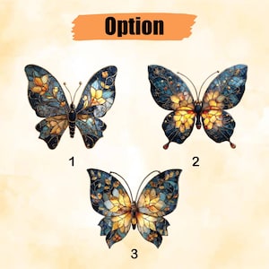 Blue and Gold Butterfly Faux Stained Glass Suncatcher – Acrylic Butterfly Window Art, Whimsical Nature Decor for Butterfly and Flower Lovers