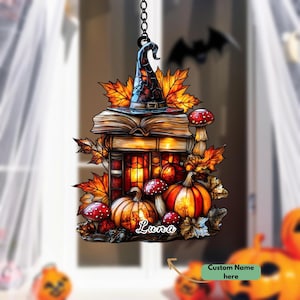 Witch Hat Pumpkin Stack Acrylic Suncatcher – Halloween Reading Nook Decor
