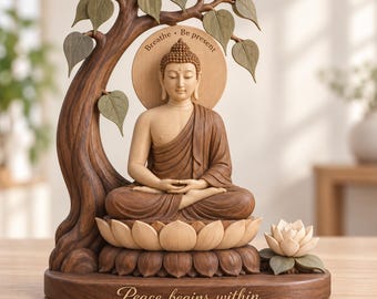 Personalized Buddha Wooden Block, Custom Name Meditation Gift, Buddhist Peace Keepsake, Zen Spiritual Home Decor, Mindfulness Gift