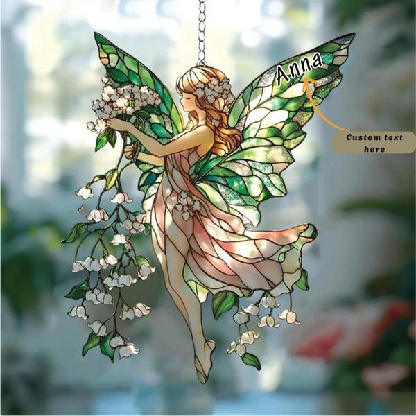 Lily of the Valley Fairy Suncatcher, Faux Stained Glass Window Decor