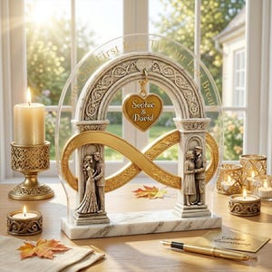 Bloque acrílico personalizado "Amor Infinito", regalo de aniversario con nombres de pareja personalizados, recuerdo romántico de boda, decoración de mesa "Amor Eterno"